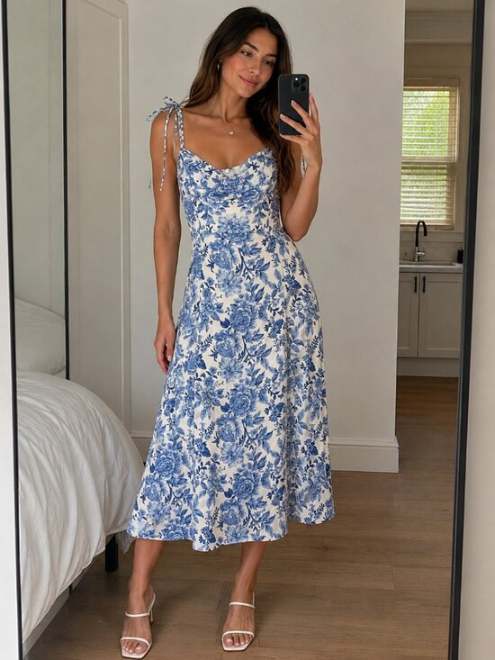 Dress Forum Dresses & Skirts - NWOT Dress Forum Floral Midi Slit Dress - Parisian Blue